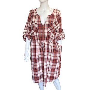 Torrid Plaid Seersucker Zip-Front Drawstring Waist Dress Womens Size 1/1X NWT